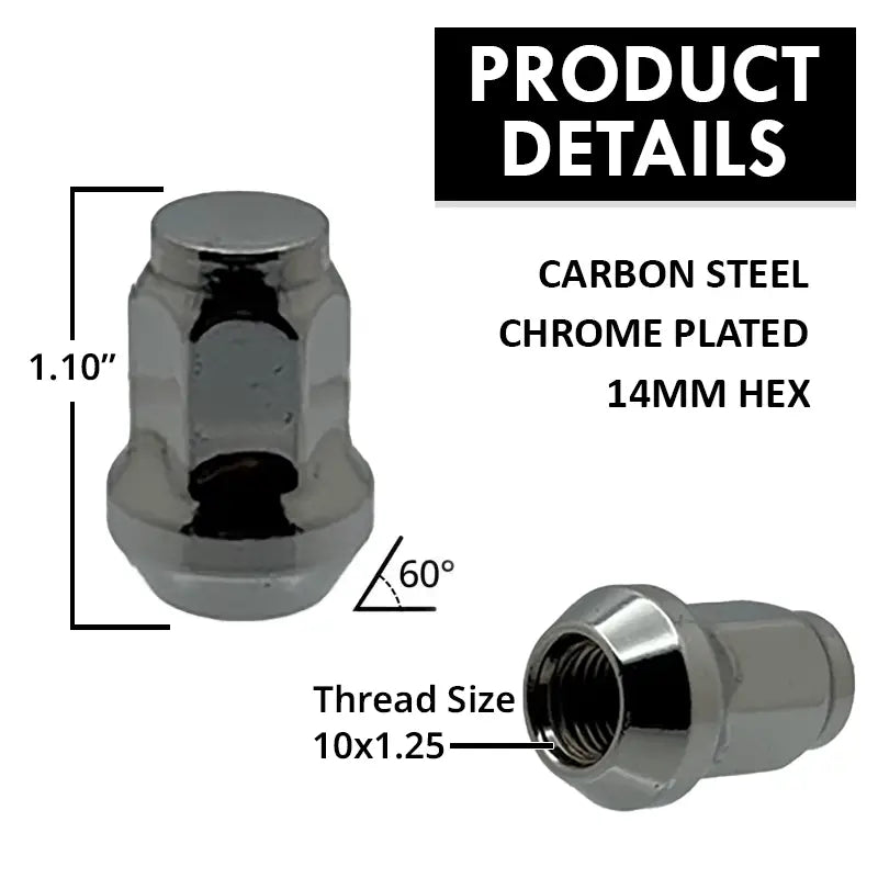 10x1.25 ATV/UTV Acorn Bulge Lug Nut 14mm Hex