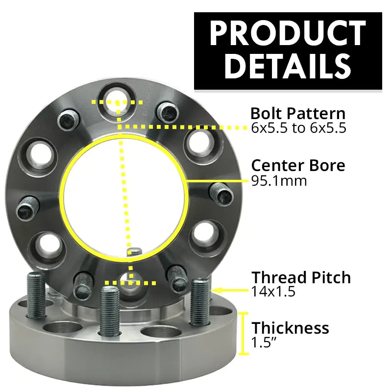 2023 & Older Tacoma to 2024+ Tacoma or Tundra 6x5.5 to 6x5.5 Hubcentric Adapter 1.25" Thick 14x1.5 106CB to 95.10 CB