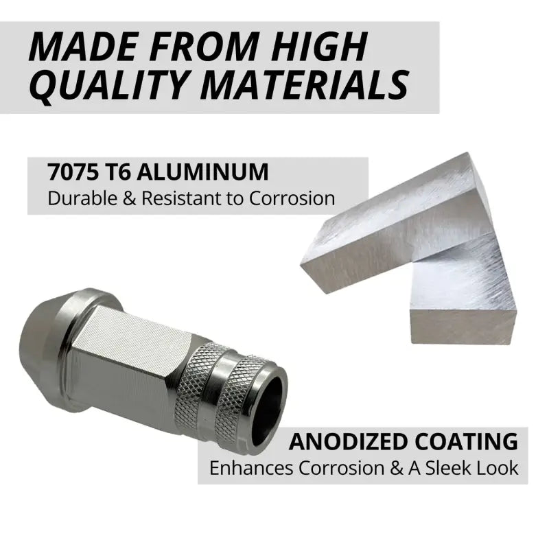 12x1.25 7075 T6 Aluminum Open End Racing Lugs 2.05’’ Tall - Silver - 20 Lug Kit