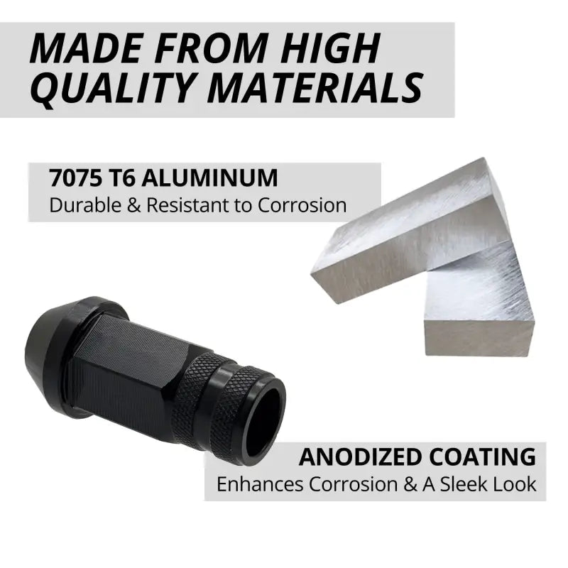 12x1.25 7075 T6 Aluminum Open End Racing Lugs 2.05’’ Tall - Black - 20 Lug Kit