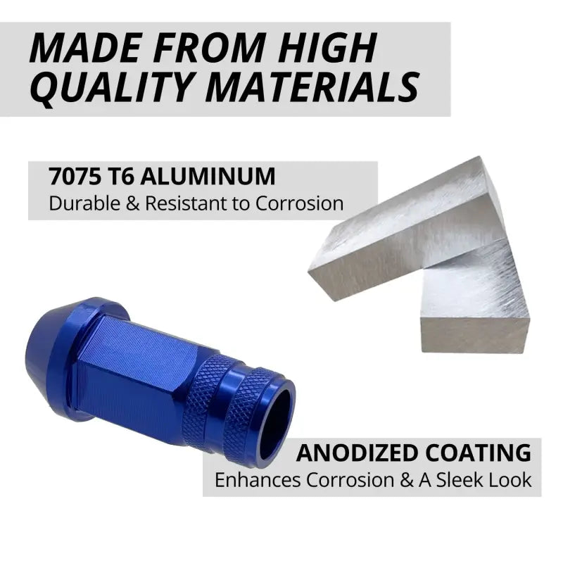 12x1.25 7075 T6 Aluminum Open End Racing Lugs 2.05’’ Tall - Blue - 20 Lug Kit