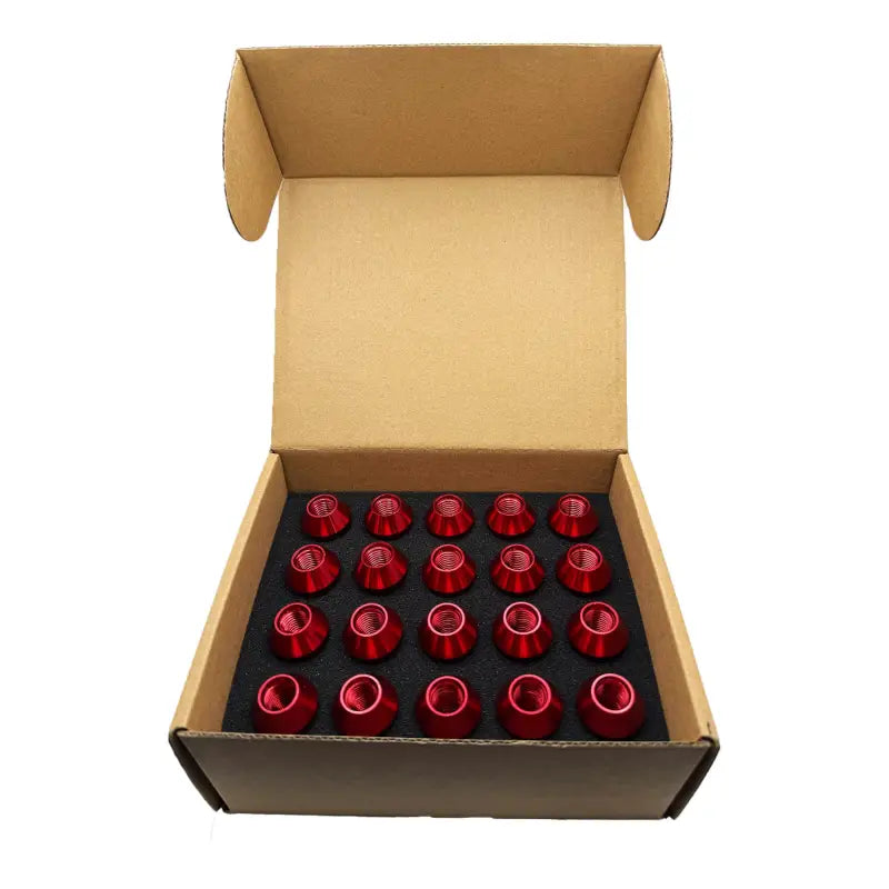 12x1.5 7075 T6 Aluminum Open End Racing Lugs 2.05’’ Tall - Red - 20 Lug Kit