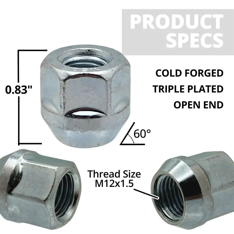 12x1.5 Open End 13/16’’ Hex Lug Nuts