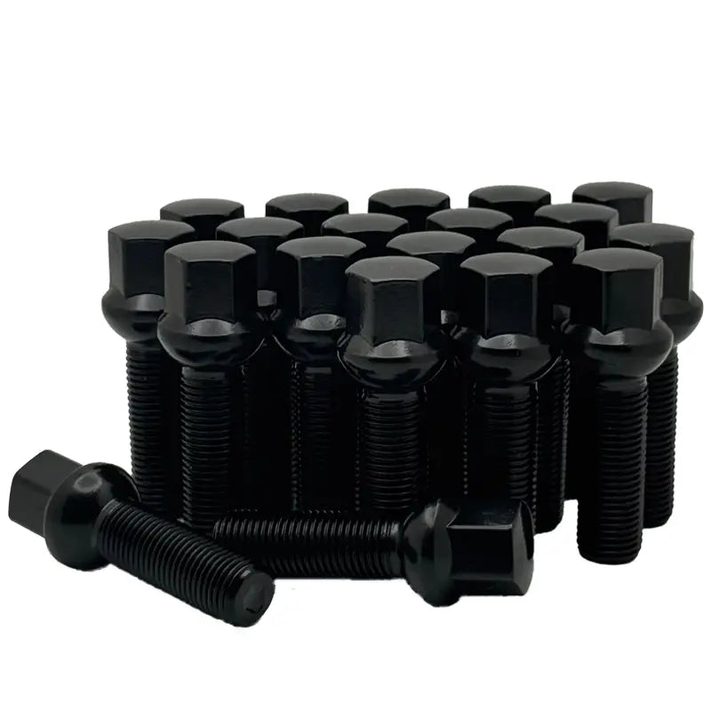 A 20 piece kit of black 14x1.5 17mm hex 40mm ball bolts.