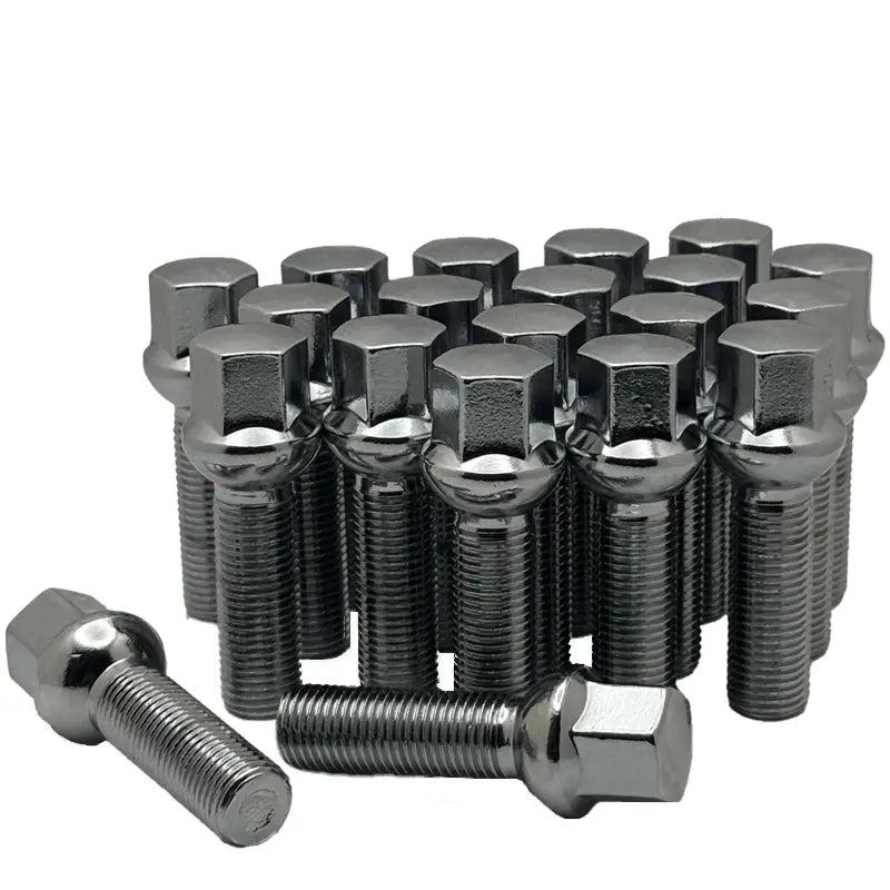 A 20 piece kit of chrome 14x1.5 17mm hex 40mm ball bolts.