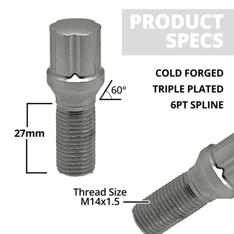 14x1.5 Spline 27mm Lug Bolts