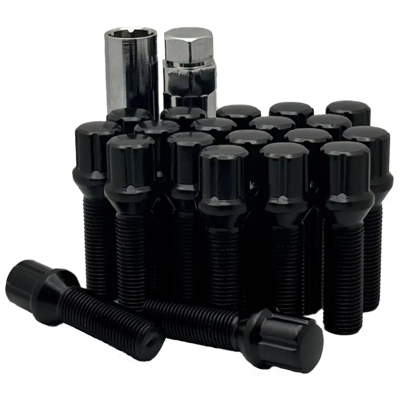 A 20 piece kit of black 14x1.5 17mm hex 40mm ball bolts.