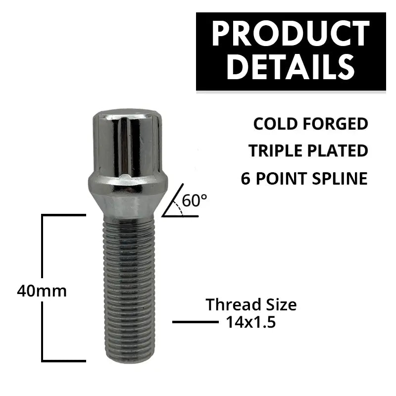 A description of a high quality 14x1.5 17mm hex 40mm ball bolt.