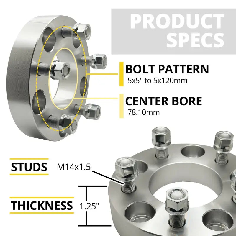 5x5 to 5x120 Wheel Adapter 1.25’’ Thick | 14x1.5 | 78.1 CB