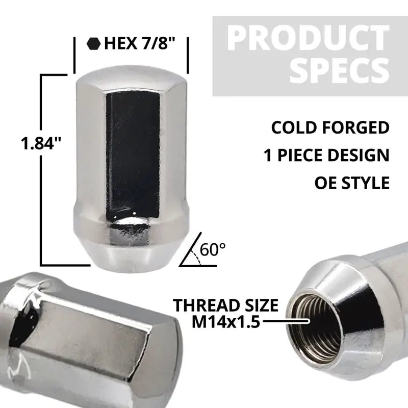 Chevy Silverado GMC Sierra Cadillac Escalade 14x1.5 Large Seat 7/8’’ Hex OE Replacement Lug Nuts