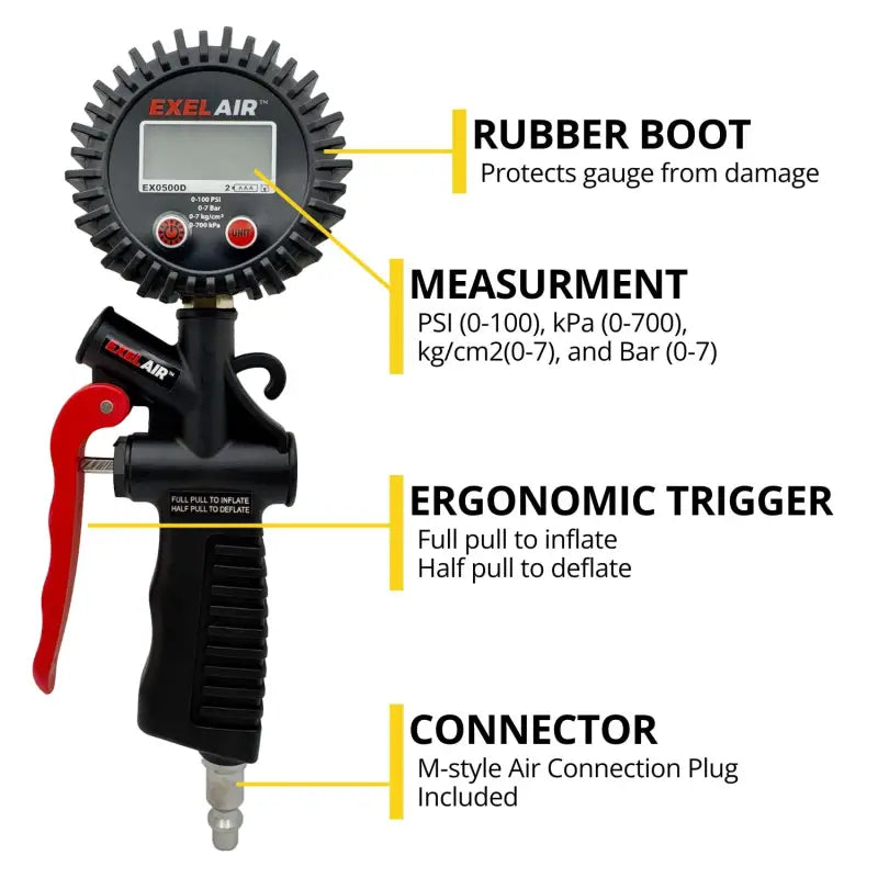Digital Pistol Grip Inflator/Deflator Tire Gauge - 16’’ Hose