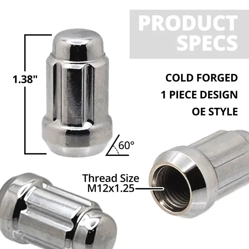 20-Pack Gorilla Spline Tuner Lug Nuts – 12x1.25 Chrome Acorn Locks With Key