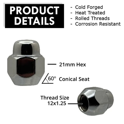 12x1.25 conical 21mm hex Subaru lug nut with product details on a white background