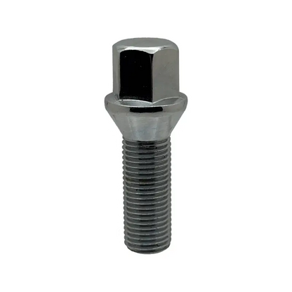 single white zinc 12x1.5 17mm hex conical bolt on white background.