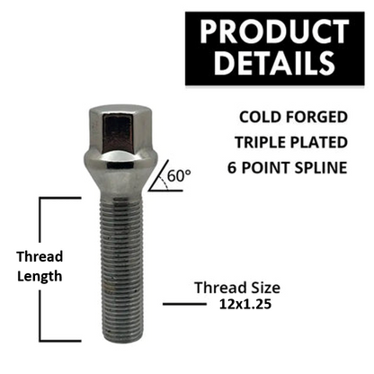 12x1.25 17mm Hex Conical Lug Bolts
