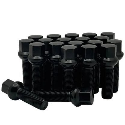 A 20 piece kit of black 14x1.5 17mm hex 40mm ball bolts.