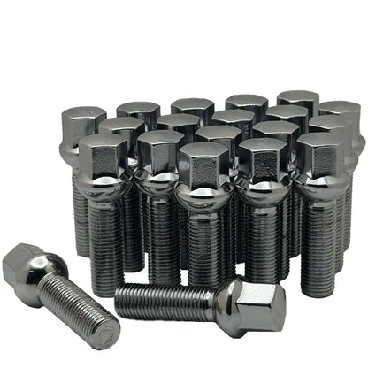 A 20 piece kit of chrome 14x1.5 17mm hex 40mm ball bolts.