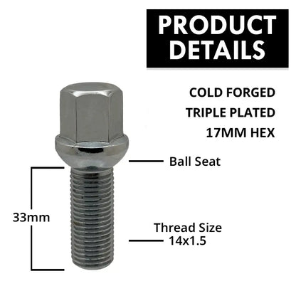 A description of a high quality 14x1.5 17mm hex 33mm ball bolt.