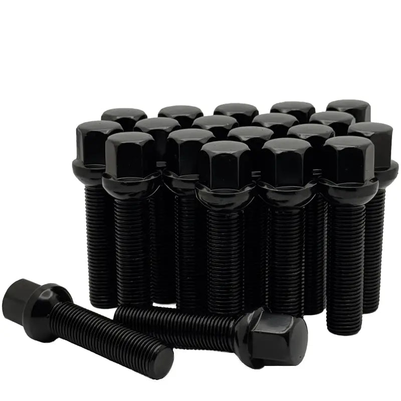 A 20 piece kit of black 14x1.5 17mm hex 50mm ball bolts.
