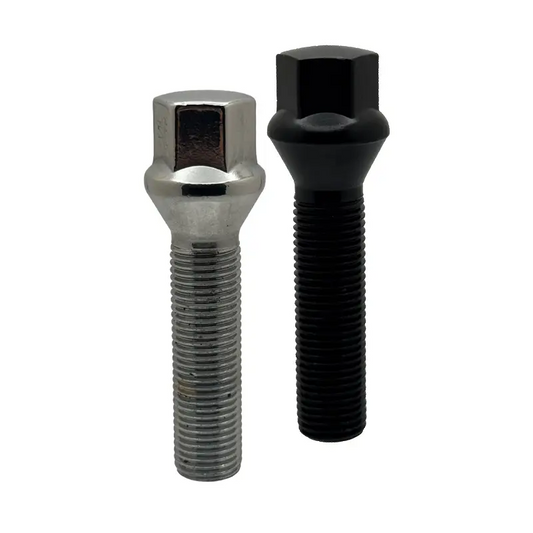 One chrome and one black 14x1.5 17mm hex 50mm conical bolts.