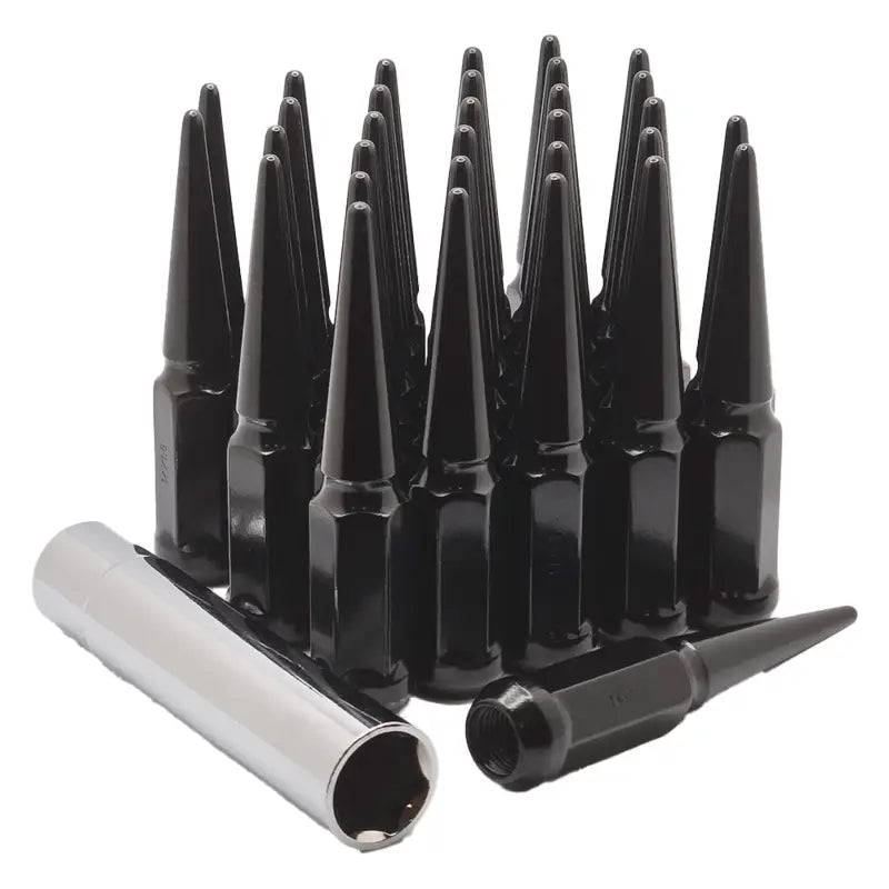 14x1.5 Hex Spike Lug Nuts - Black / 6 Lug Kit