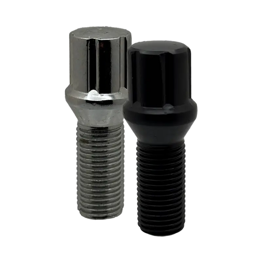 Chrome and black 14x1.5 spline 28mm conical bolts.
