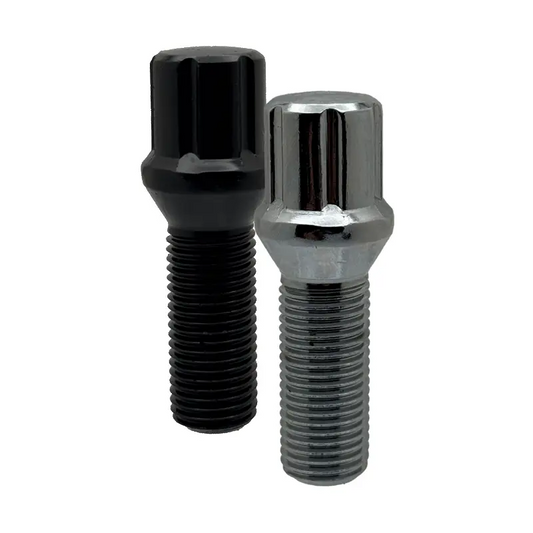 Chrome and black 14x1.5 spline 40mm conical bolts.