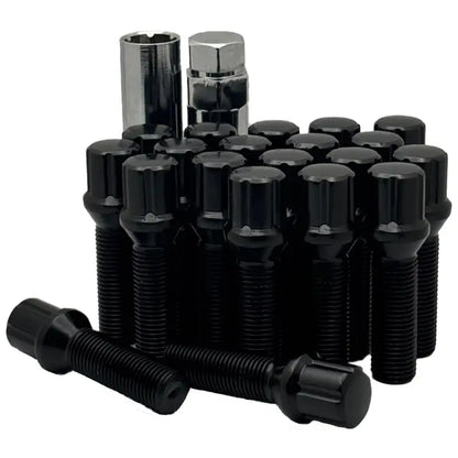 A 20 piece kit of black 14x1.5 17mm hex 40mm ball bolts.