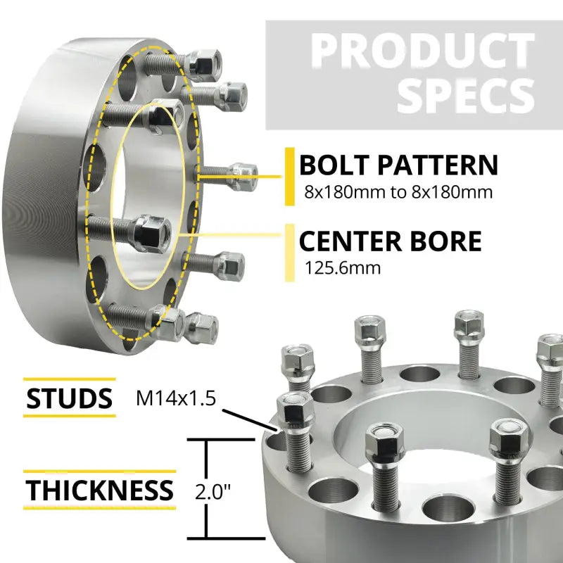 2011 + GM 2500 8x180 to 8x180 Wheel Adapter 2.0’’ Thick | 14x1.5 | 125.6 CB