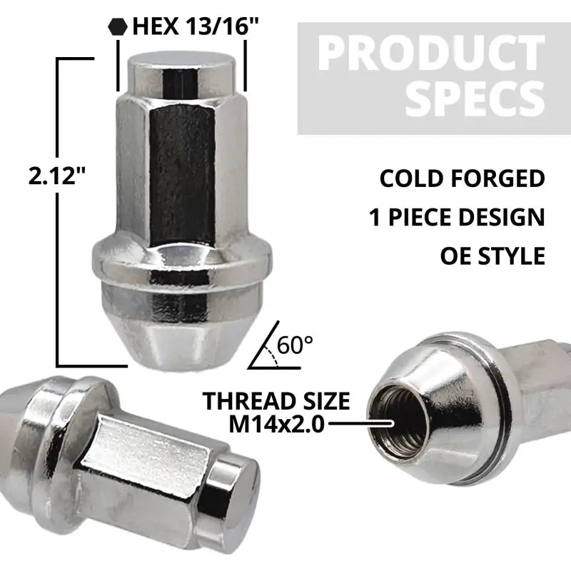2014 & Older F-150 Excursion Navigator 14x2 Large OE Replacement Lug Nuts - Chrome / 6 Lug Kit