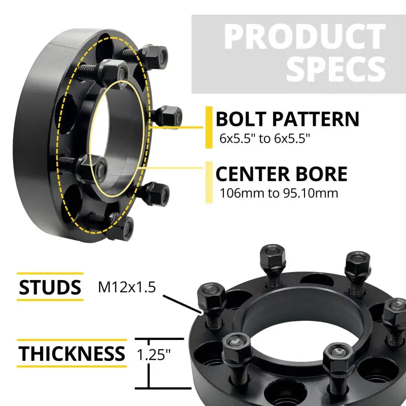 2021 & Older Tacoma Hubcentric Adapter 6x5.5 to 6x5.5 | 1.25’’ Thick | 12x1.5 | 106CB to 95.10 CB