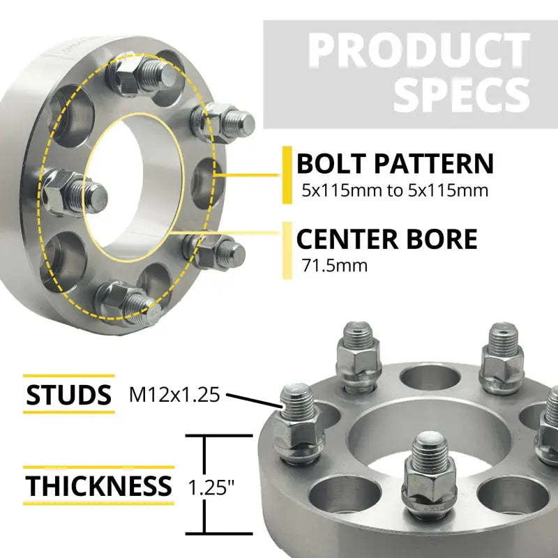 5x115 to 5x115 Wheel Adapter 1.25’’ Thick | 14x1.5 | 71.5 CB