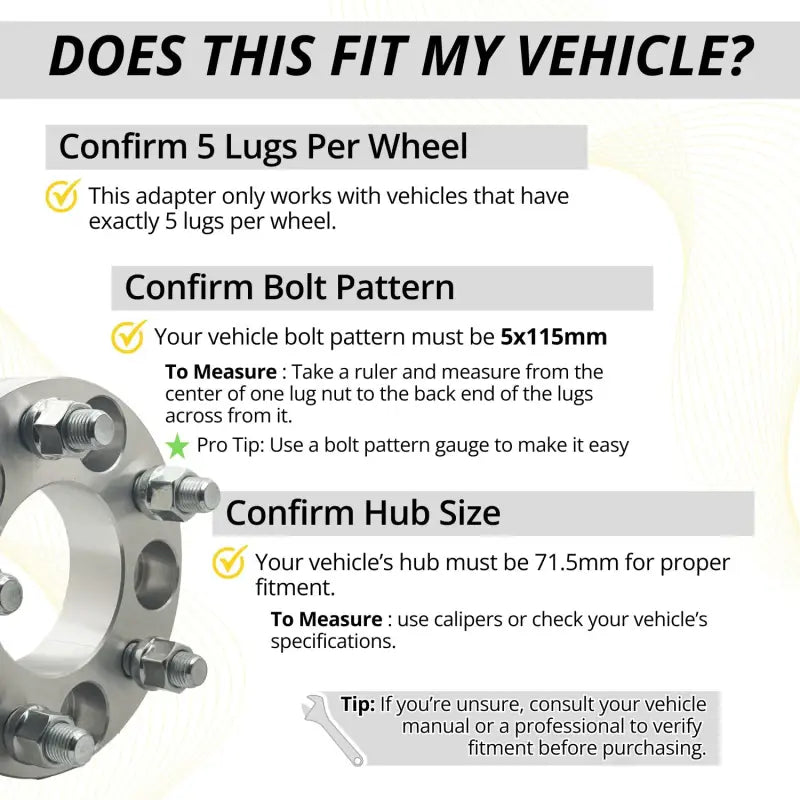 5x115 to 5x115 Wheel Adapter 1.25’’ Thick | 14x1.5 | 71.5 CB