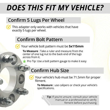 5x115 to 5x115 Wheel Adapter 1.25’’ Thick | 14x1.5 | 71.5 CB