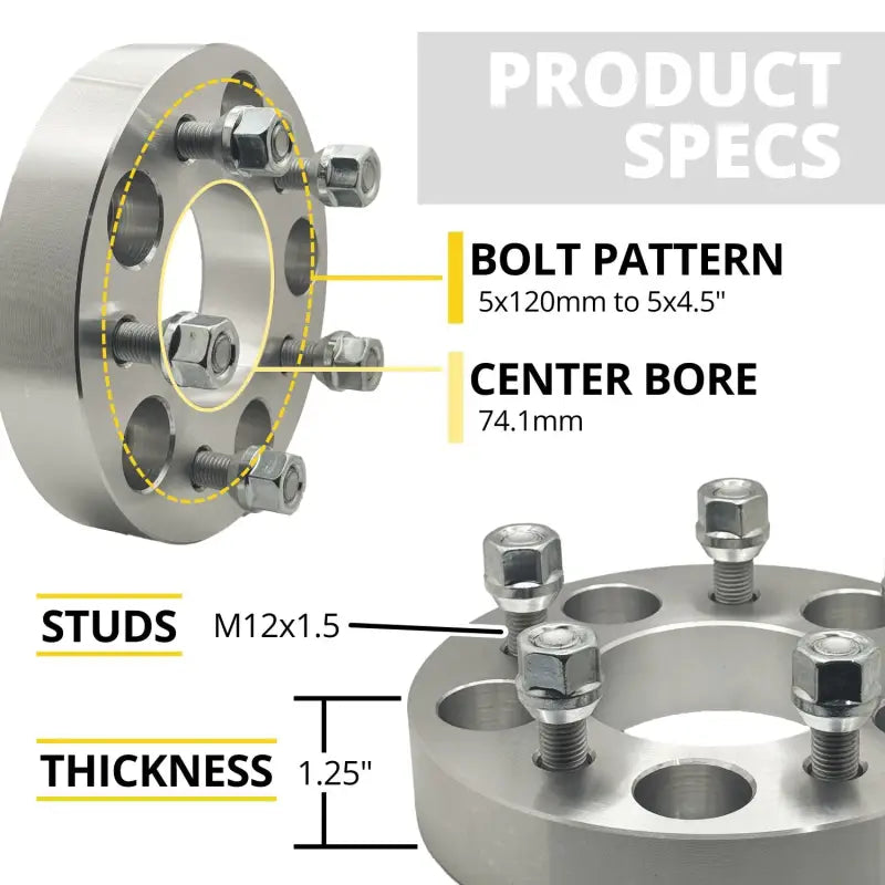 5x120 to 5x4.5 Wheel Adapter 1.25’’ Thick | 12x1.5 | 74.1 CB