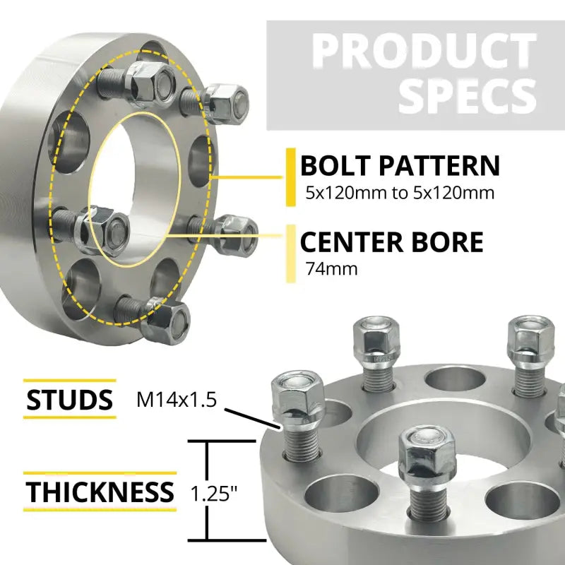 5x120 to 5x120 Wheel Adapter 1.25’’ Thick | 14x1.5 | 74 CB