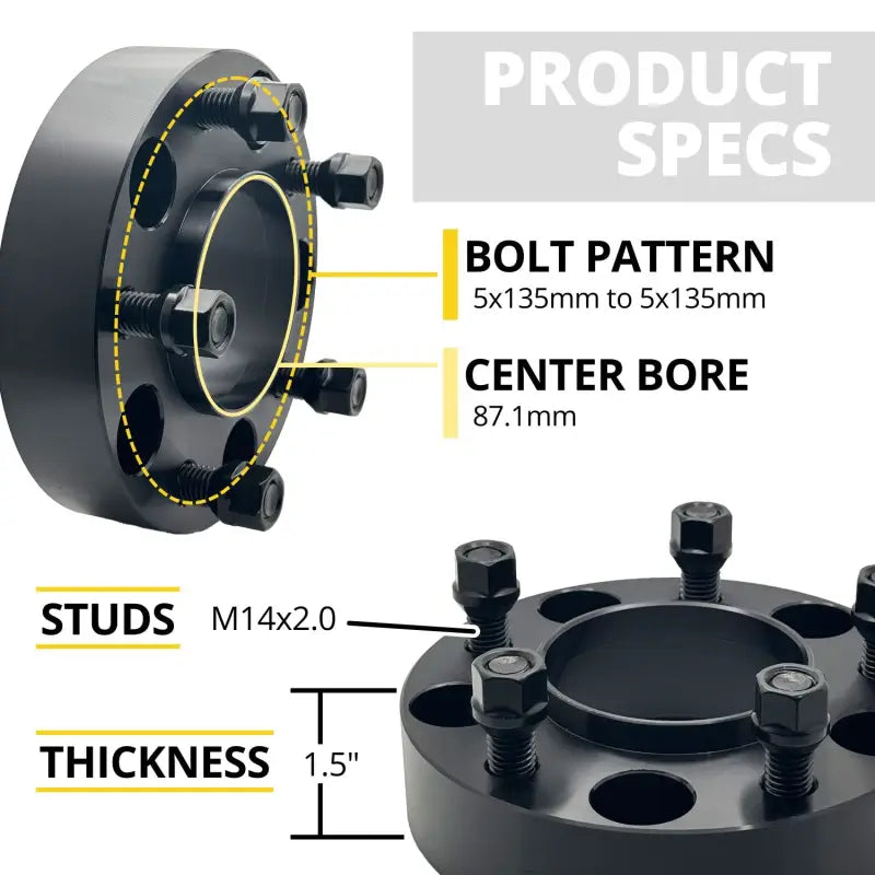 5x135 to 5x135 Hubcentric Wheel Adapter 1.5’’ Thick | 14x2 | 87.1 CB