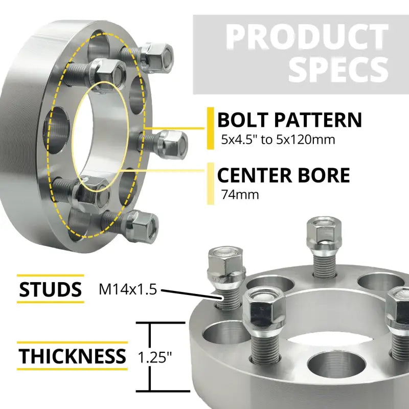 5x4.5 to 5x120 Wheel Adapter 1.25’’ Thick | 14x1.5 | 74 CB