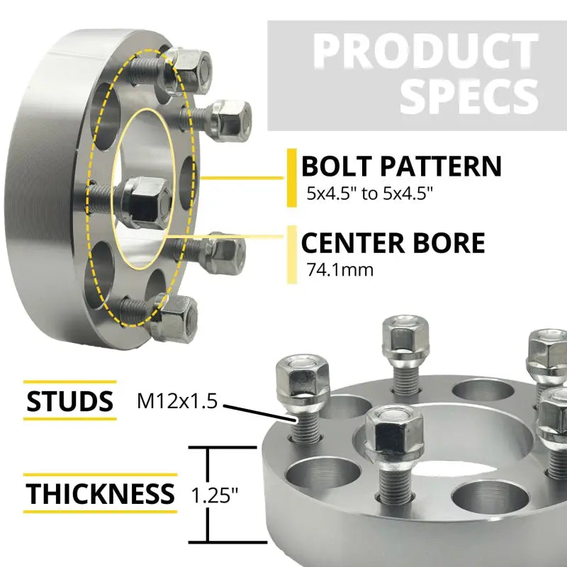 5x4.5 to 5x4.5 Wheel Adapter 1.25’’ Thick | 12x1.5 | 74.1 CB