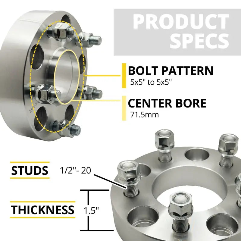 5x5 to 5x5 Hubcentric Wheel Adapter 1.5’’ Thick | 1/2’’-20 | 71.5 CB