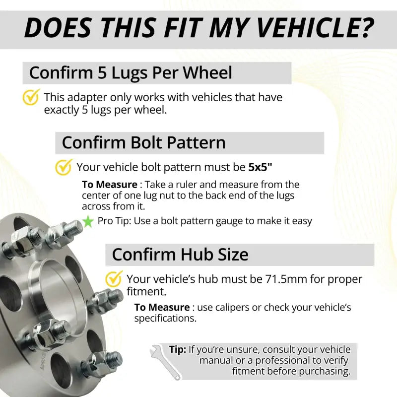 5x5 to 5x5 Hubcentric Wheel Adapter 1.5’’ Thick | 1/2’’-20 | 71.5 CB