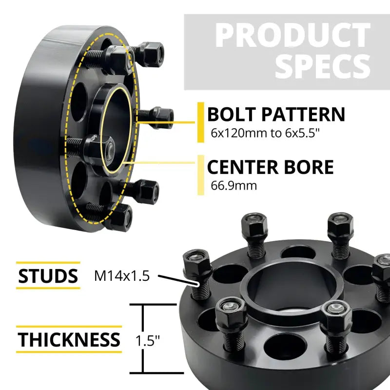 6x120 to 6x5.5 Wheel Adapter 1.5’’ Thick | 14x1.5 | 66.9 CB