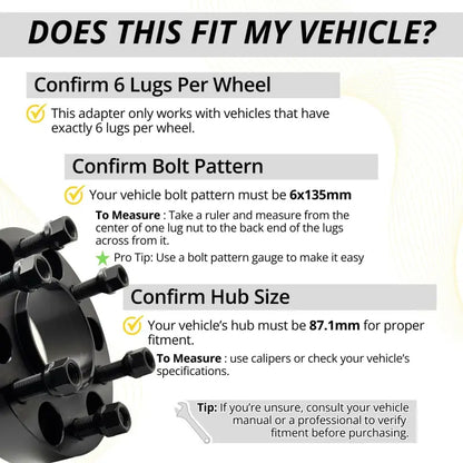 6x135 to 6x135 Wheel Adapter 1.5’’ Thick | 14x1.5 | 87.1 CB