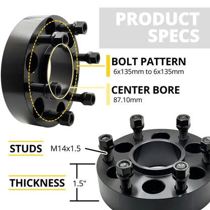 6x135 to 6x135 Wheel Adapter 1.5’’ Thick | 14x1.5 | 87.1 CB