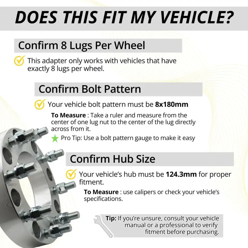 8x180 to 8x180 Wheel Adapter 1.5’’ Thick | 14x1.5 | 124.3mm CB
