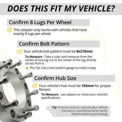 Chevy/GM 1 Ton Dually 2001 + 8x210 to 8x210 Wheel Adapter 2.0’’ Thick | 14x1.5 | 155 CB