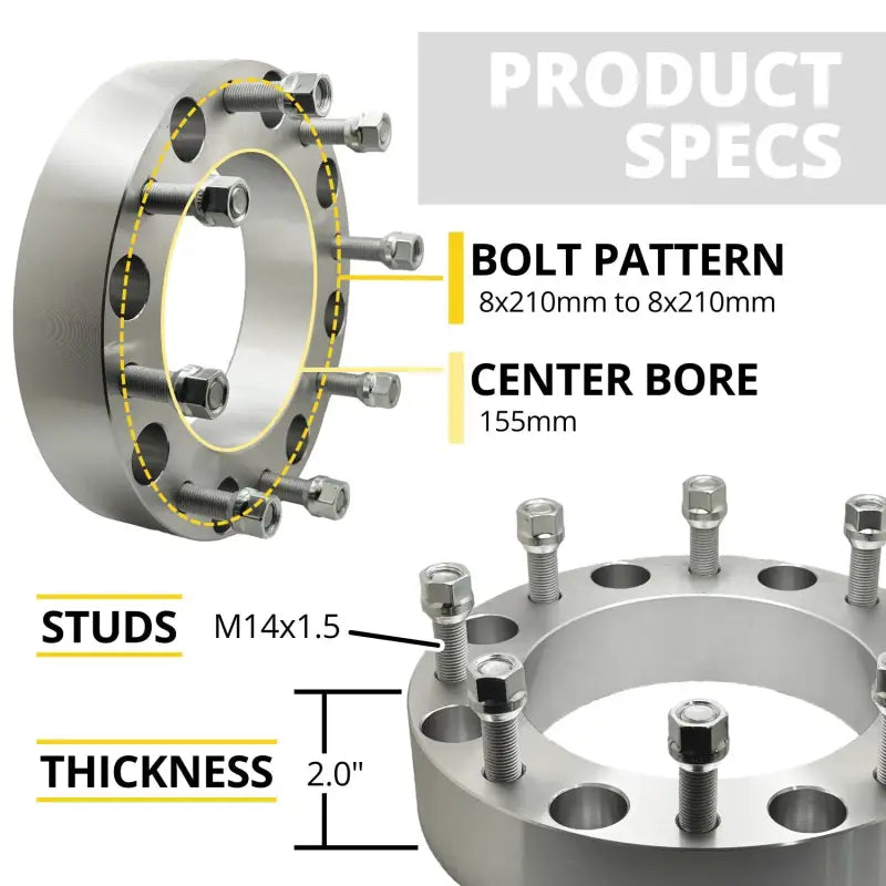 Chevy/GM 1 Ton Dually 2001 + 8x210 to 8x210 Wheel Adapter 2.0’’ Thick | 14x1.5 | 155 CB