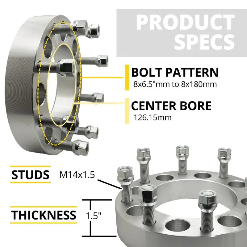 Chevy/GM 2500 8x6.5 to 8x180 Conversion Wheel Adapter 1.5’’ Thick | 14x1.5 | 126.15 CB