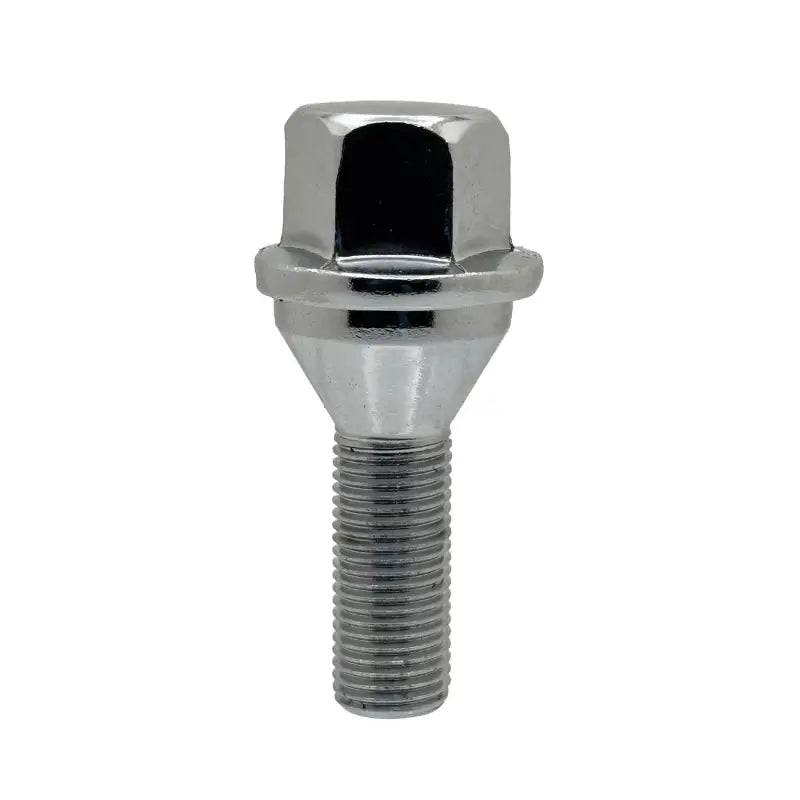 Chrome 14x1.5 hex 27mm conical OE replacement bolts for some Chrysler Jeep Dodge vehicles.