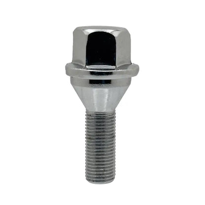 Chrome 14x1.5 hex 27mm conical OE replacement bolts for some Chrysler Jeep Dodge vehicles.